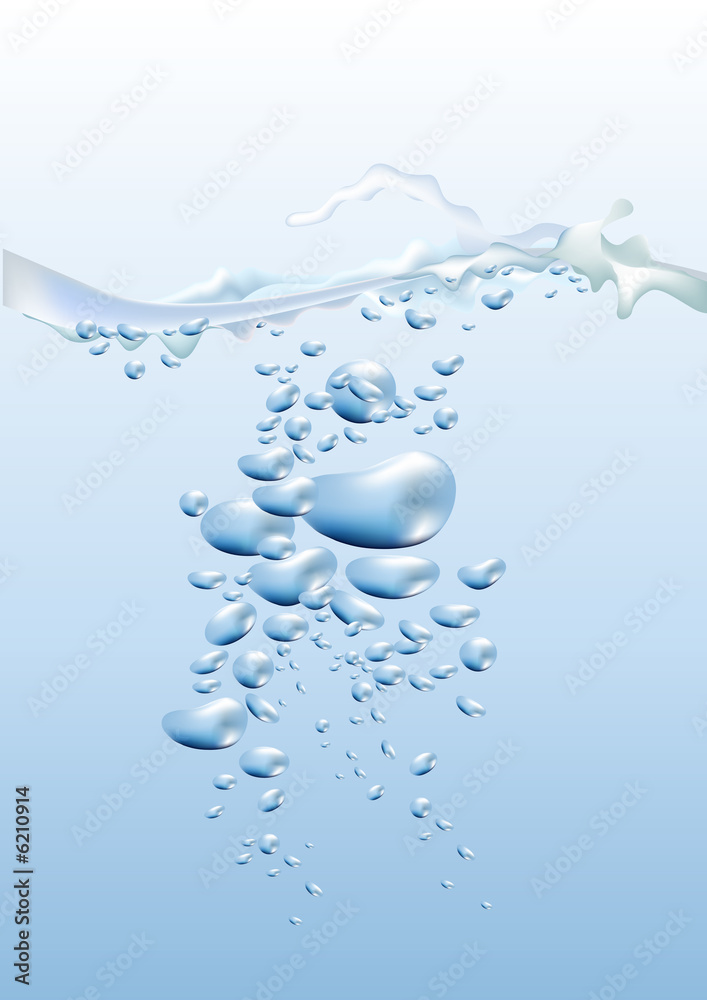 水中气泡和表面飞溅的矢量图。