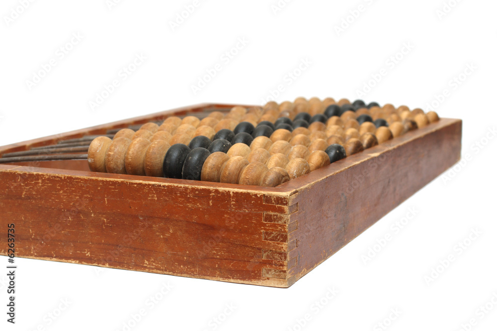 old wooden abacus - obsolete calculator isolated on white