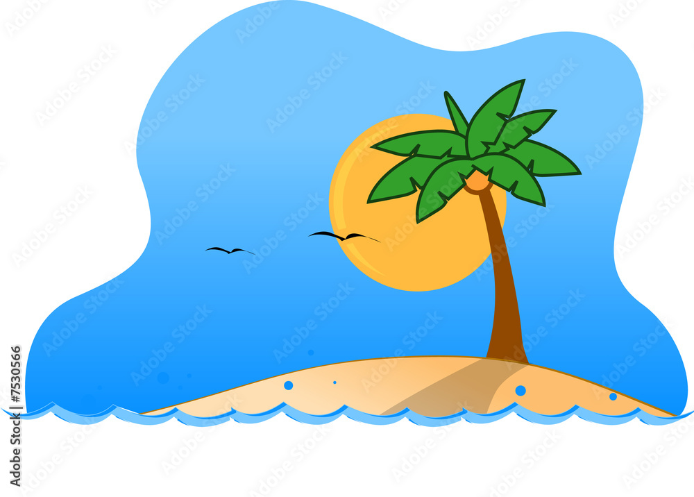 带月亮的棕榈树-热带岛屿