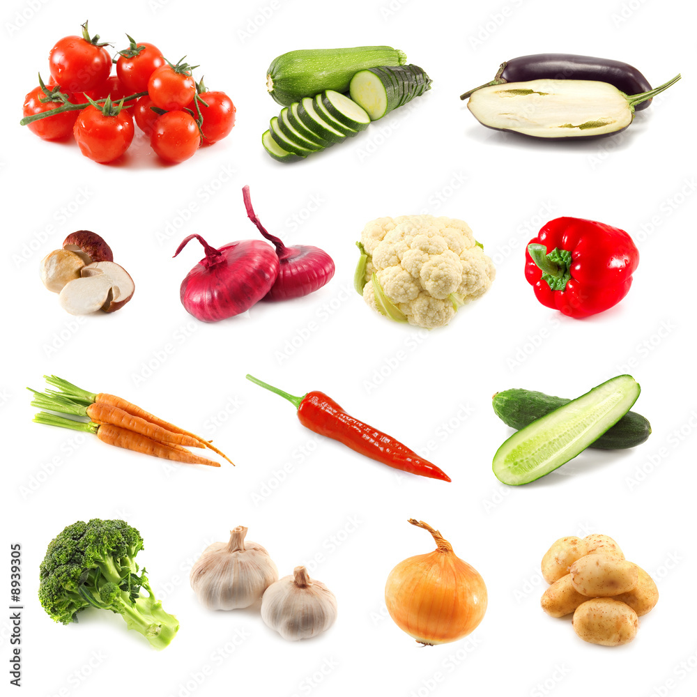 在白色上分离的不同蔬菜