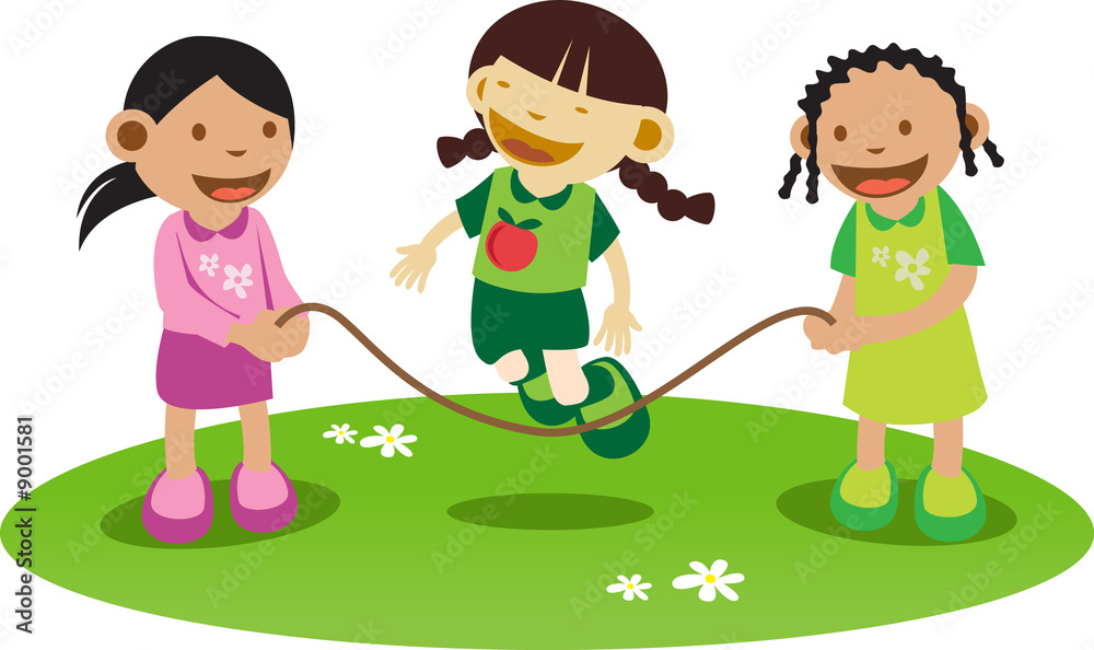 女孩在公园里玩跳绳