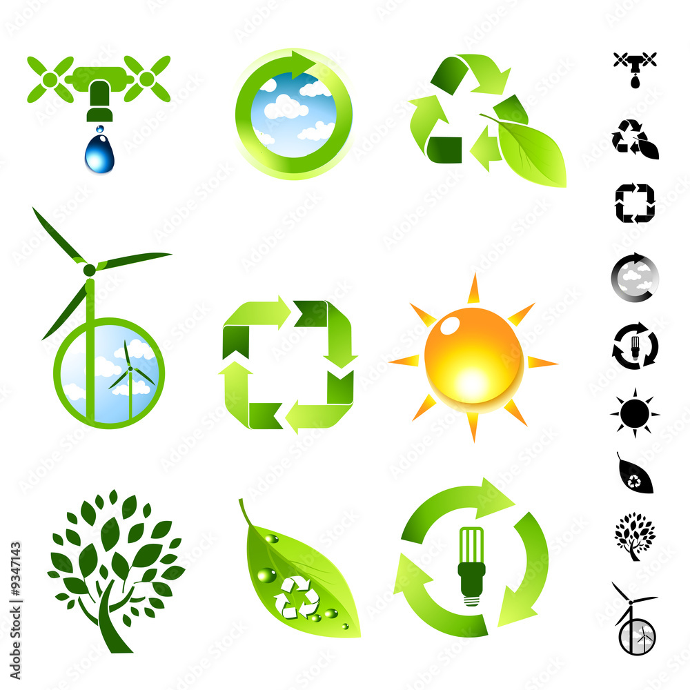 Green living vector icon set.