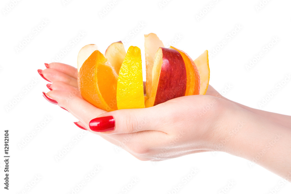 女人手配水果混合物