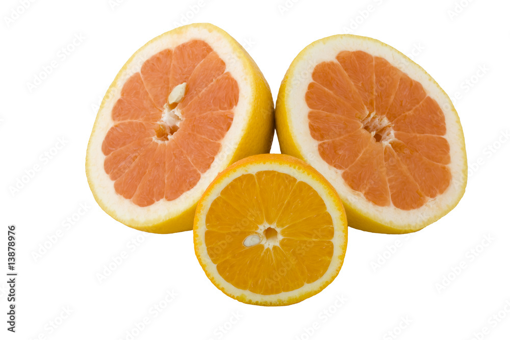 葡萄柚和橙子的一半