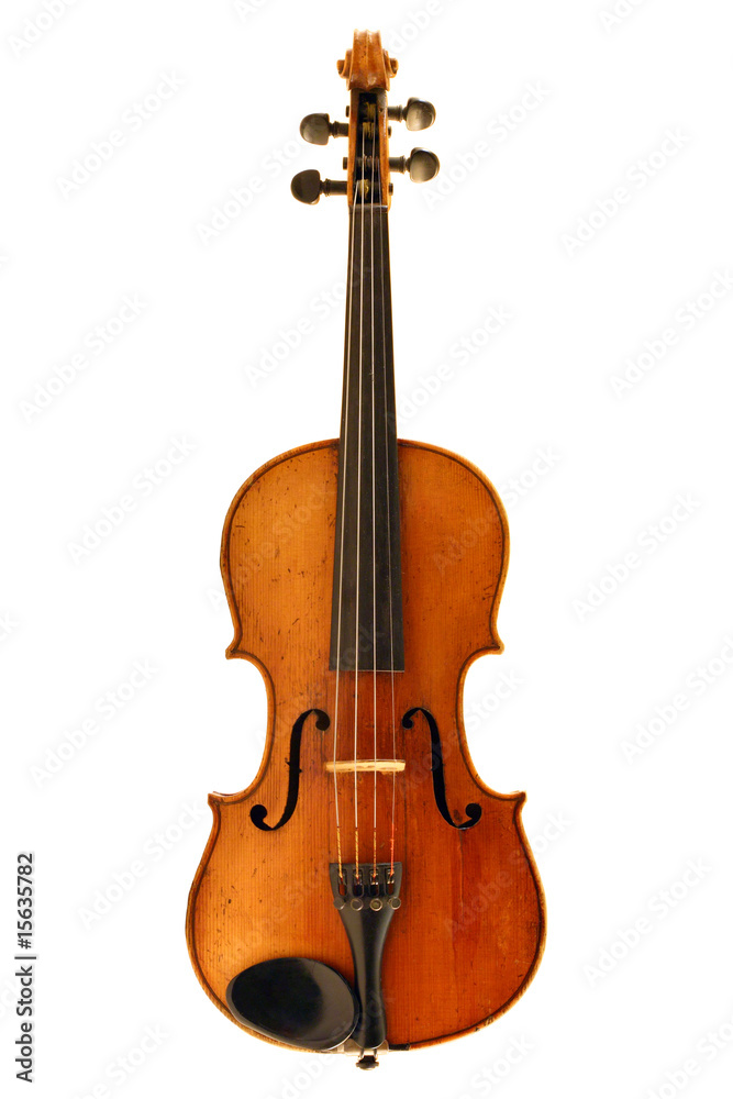 antique violin isolated on white with clipping path
