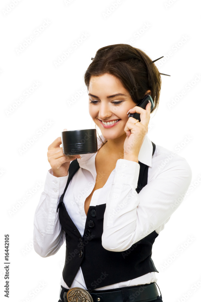商务女性有咖啡休息时间