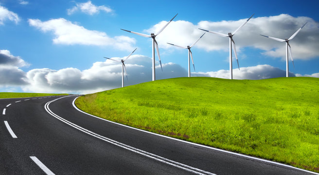 道路和风力涡轮机