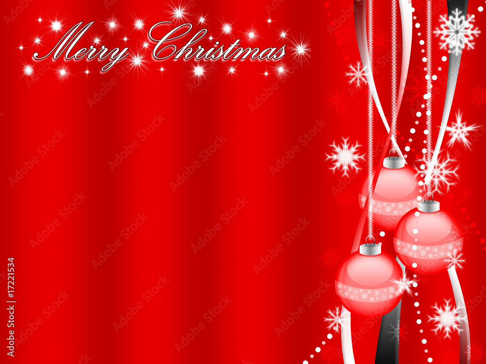圣诞壁纸红色，有树、光、星星、球