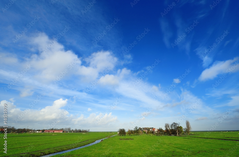 Typical Dutch country landscape in Marken