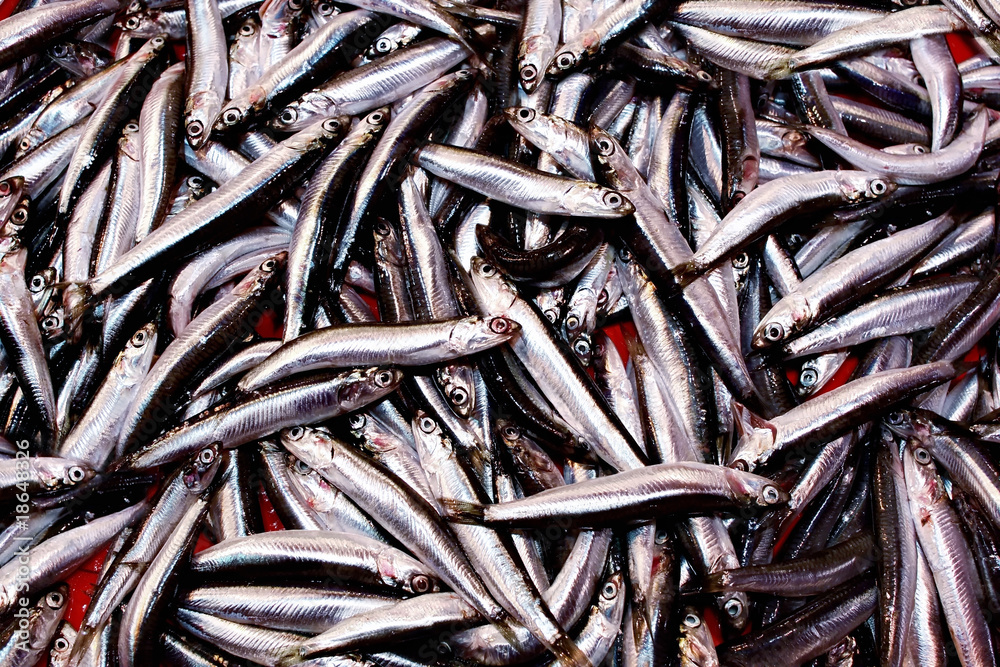 Anchovies on a market stall