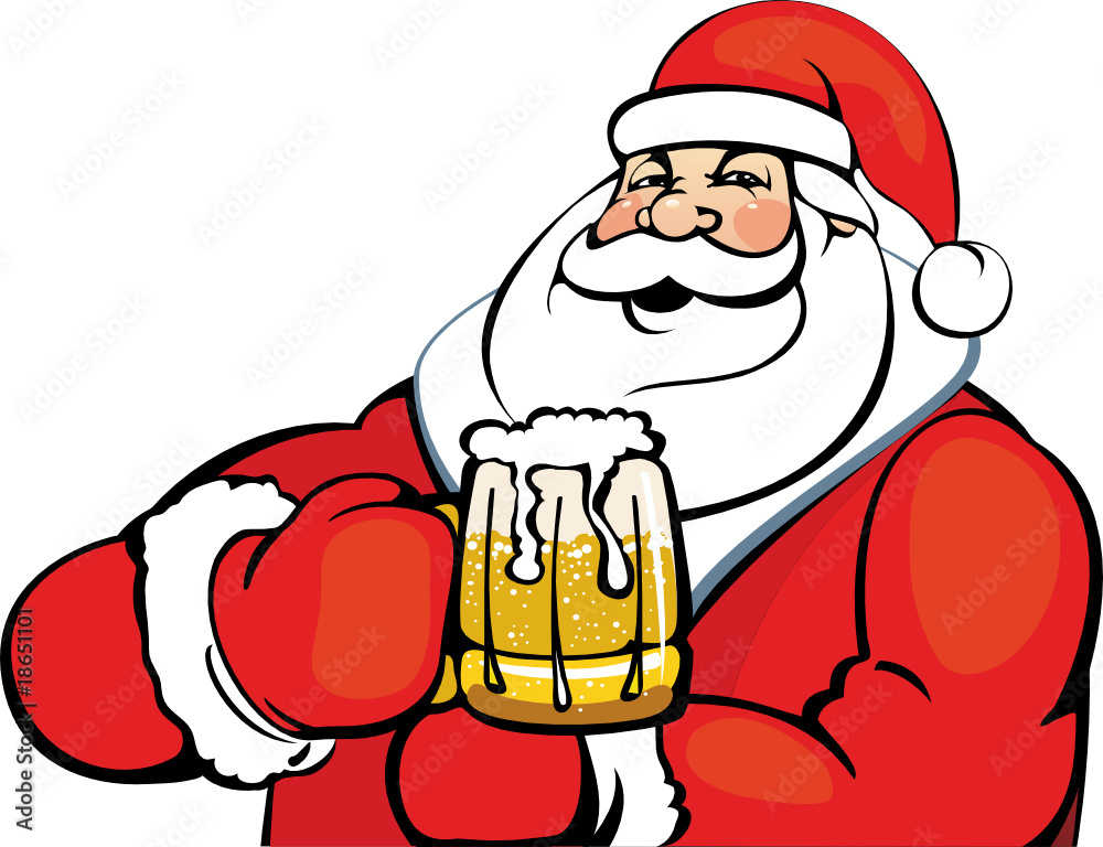 带着一杯啤酒的圣诞老人