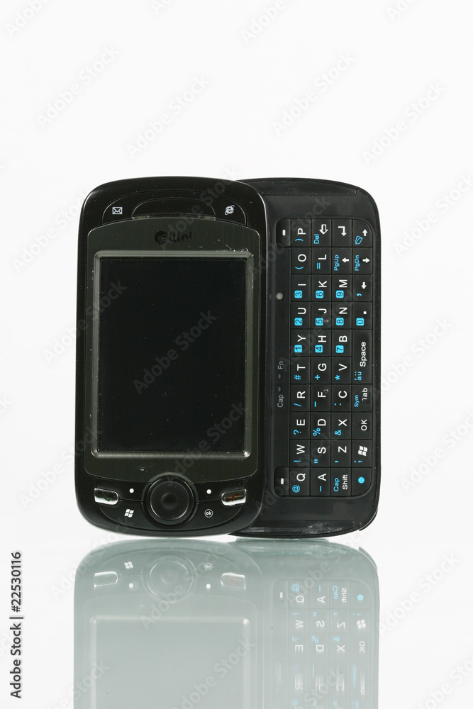 black mobile phone and white background