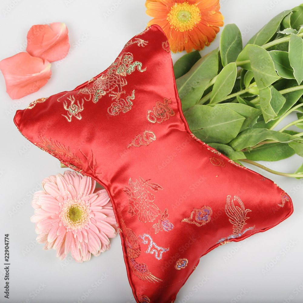 刺绣枕头和菊花