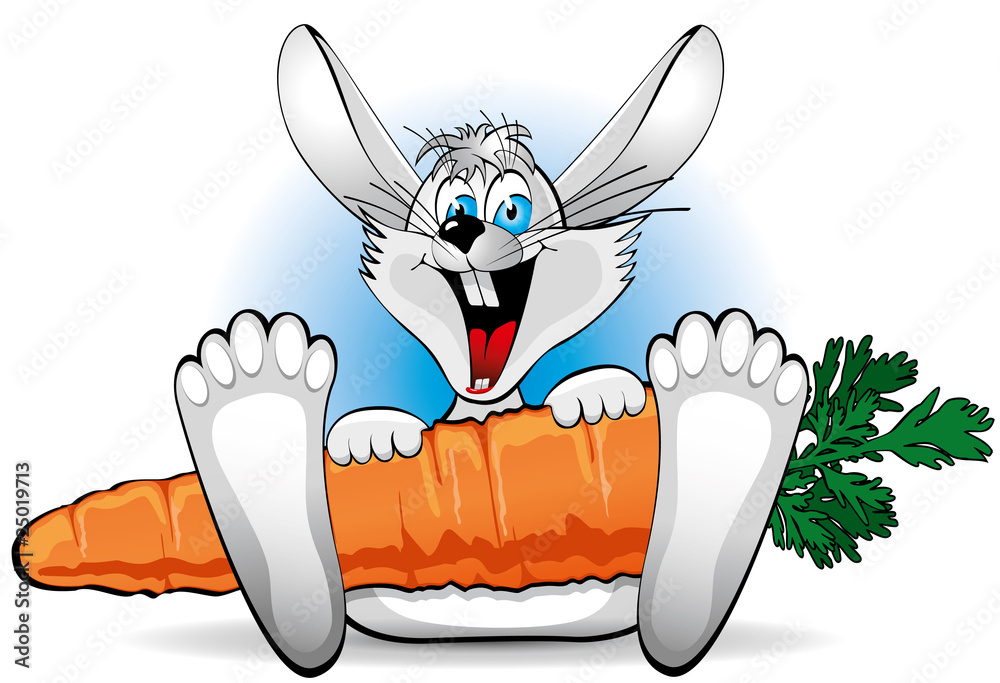 Happy Rabbit with a large carrot