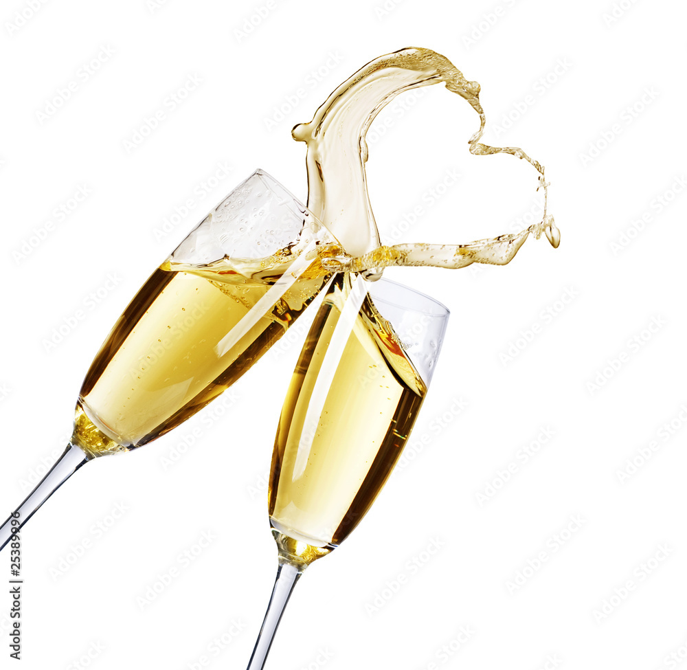 Two Champagne Glasses with abstract Heart splash