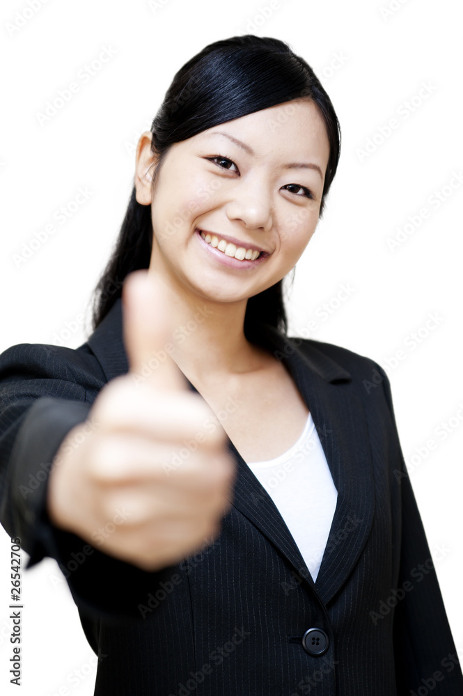 竖起大拇指的日本商业女性肖像