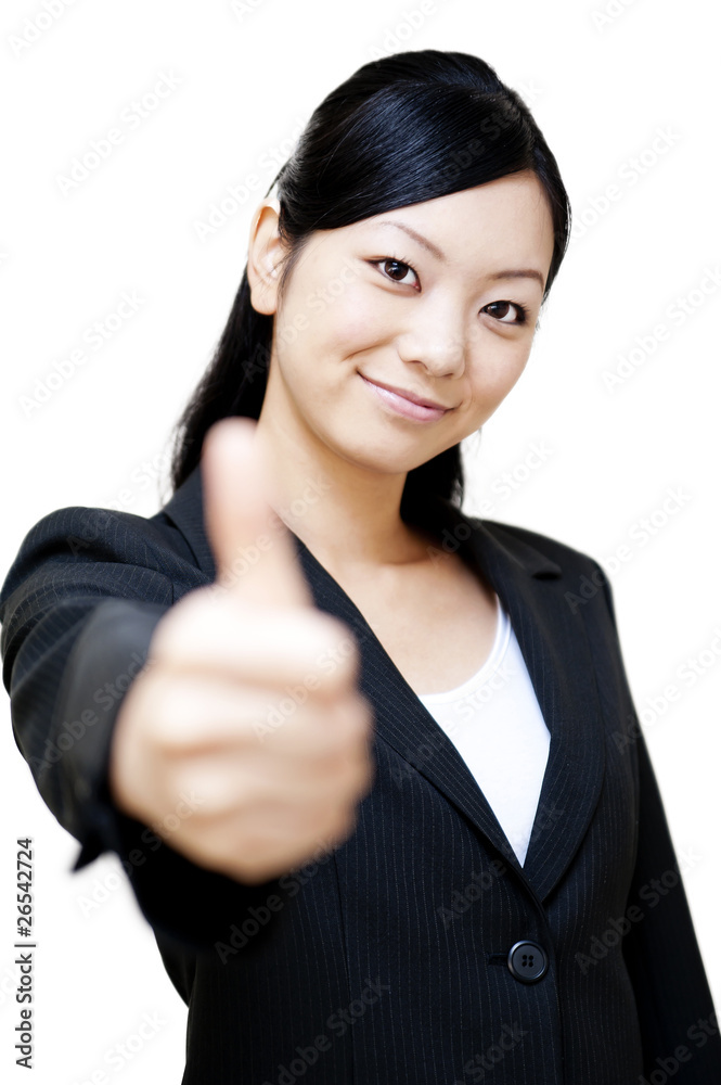 竖起大拇指的日本商业女性肖像