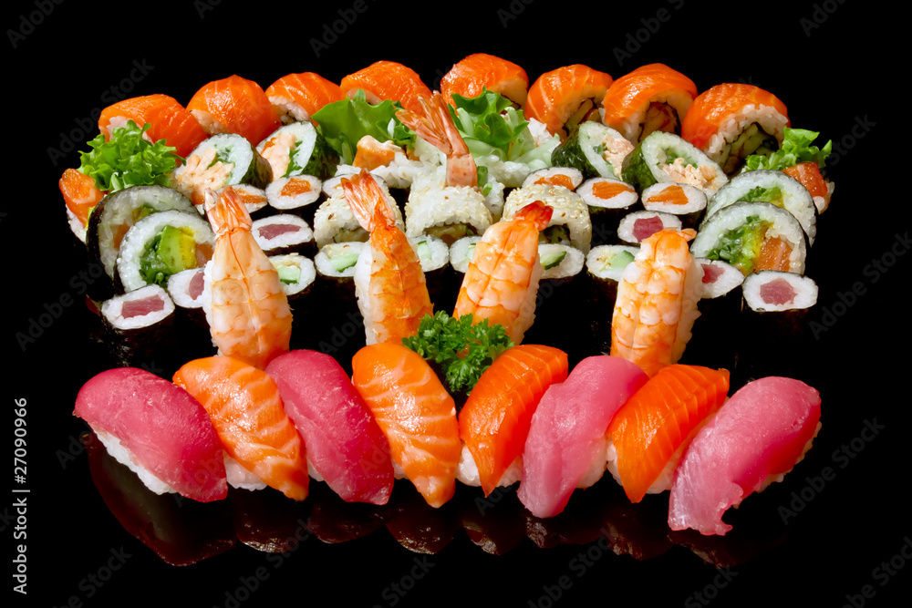 Sushi party set on black background