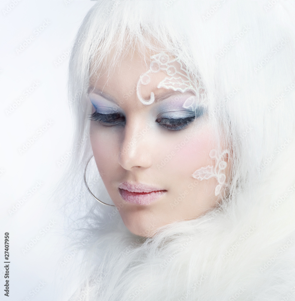 Beautiful Girls Face.Creative Winter Makeup