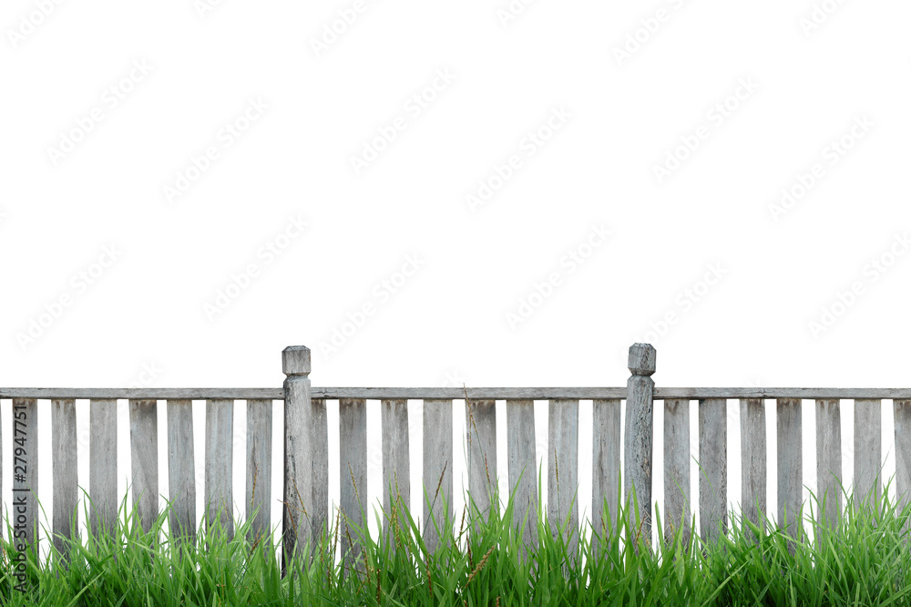 wooden fence with grass isolated