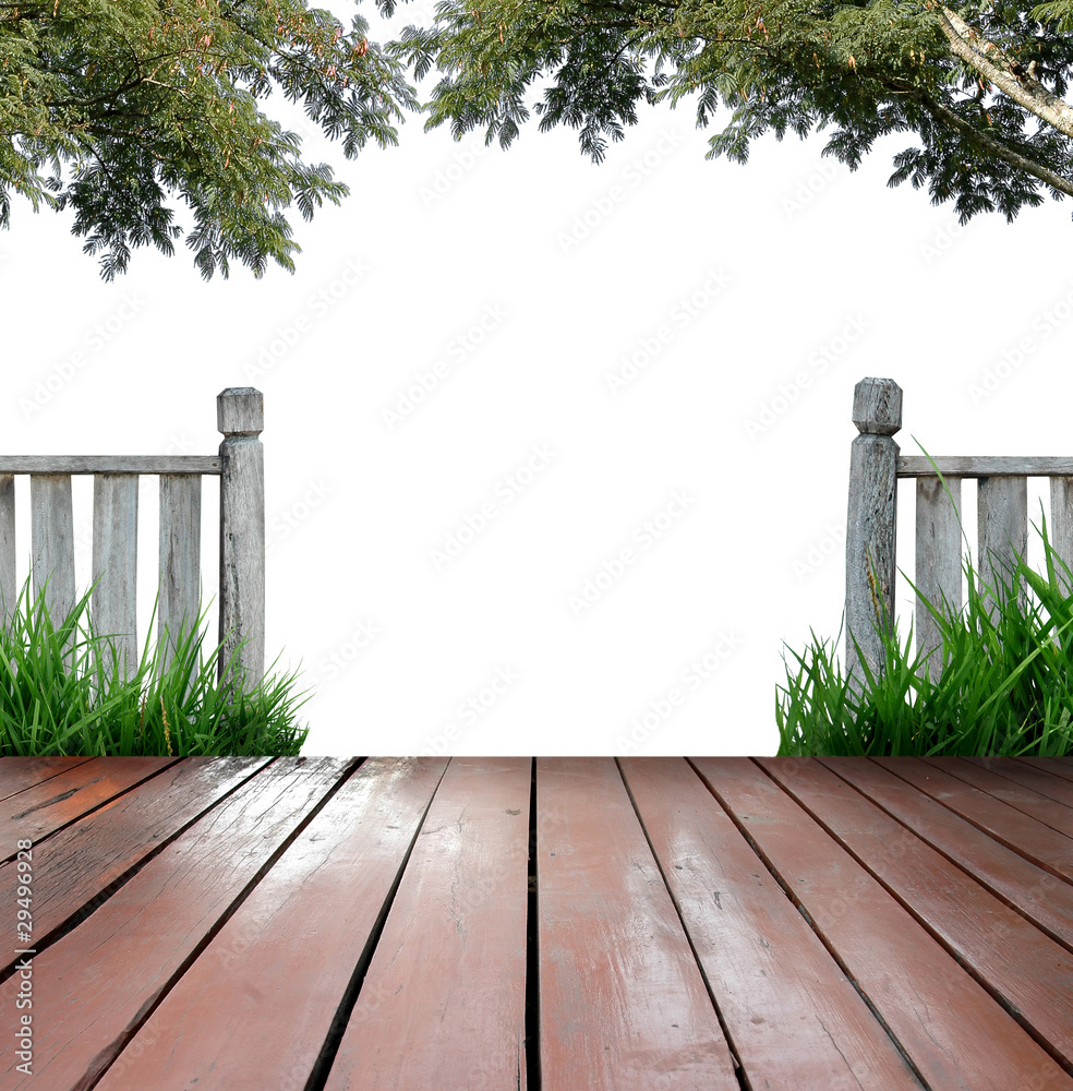 木质露台和白色背景