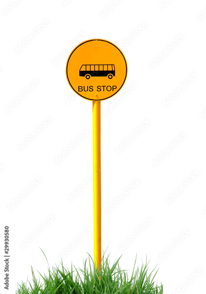 bus stop sign with grass isolated