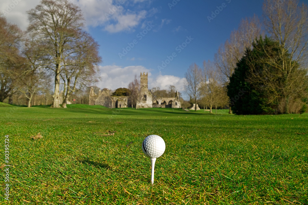 发球台上的高尔夫球-爱尔兰阿达雷田园诗般的高尔夫球场