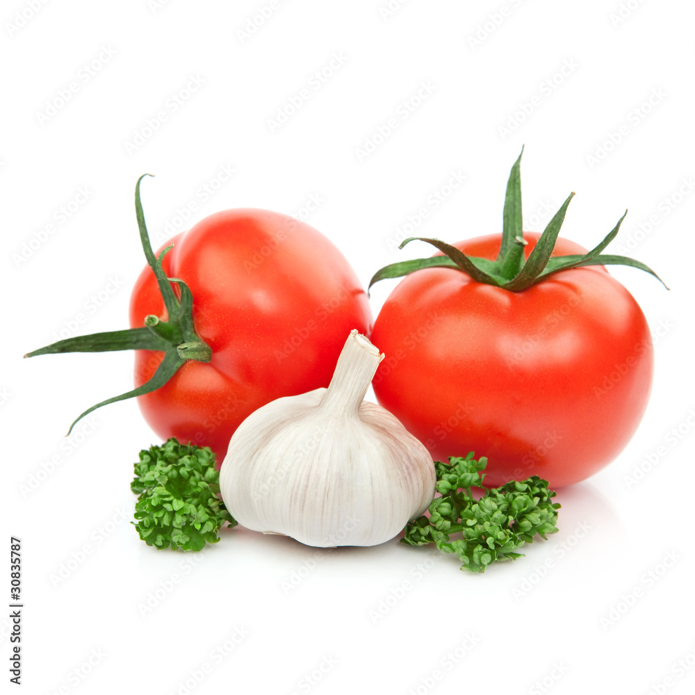 新鲜番茄蔬菜配香菜大蒜