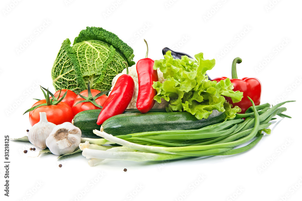 raw vegetables on the white background