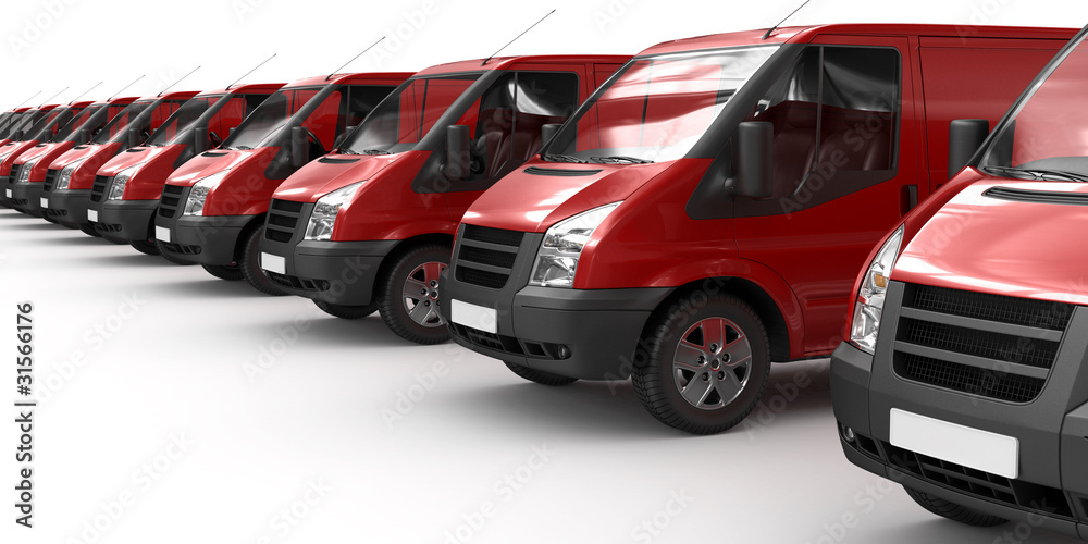 Rote Transporter in einer Reihe (freigestellt)