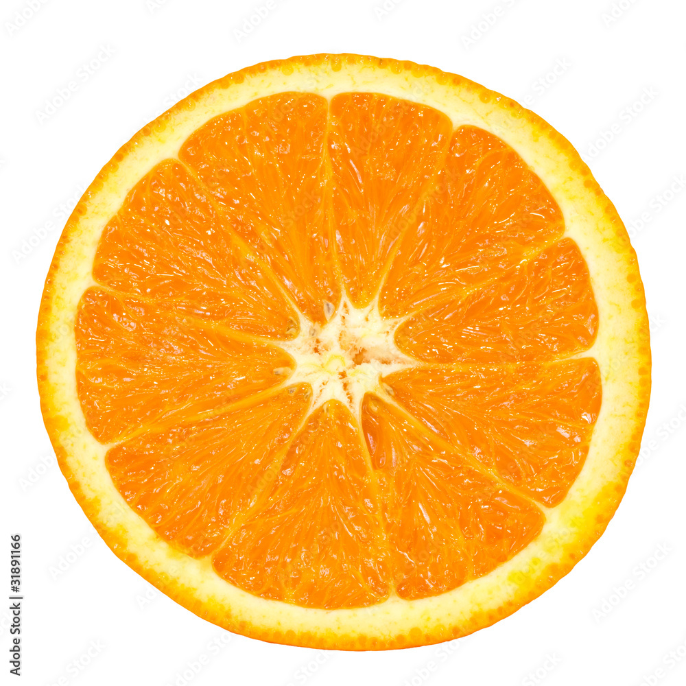 在白色背景上隔离的带有剪切路径的橙色切片