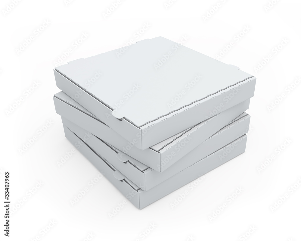白色隔离的空白纸板披萨盒