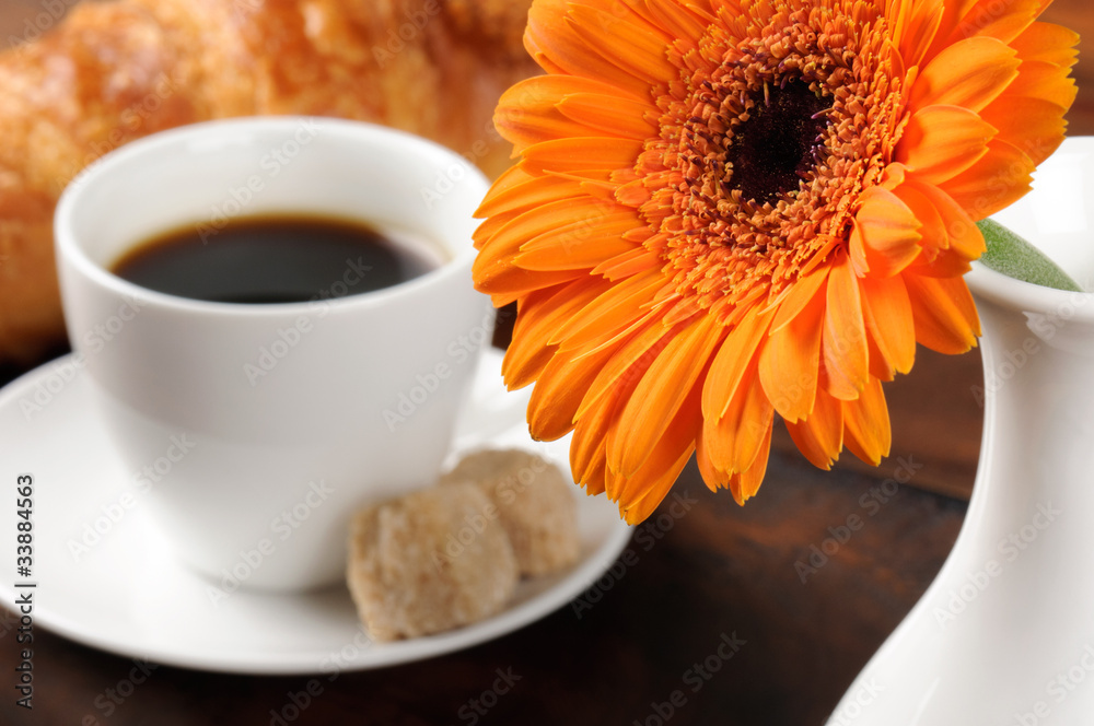 早盘咖啡、羊角面包和鲜切花