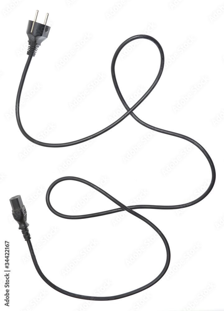 白色隔离的黑色电缆