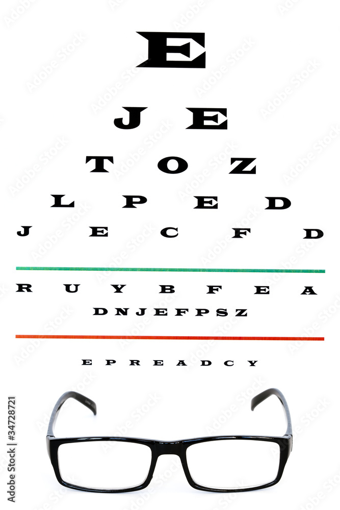 eye chart with reading glasses