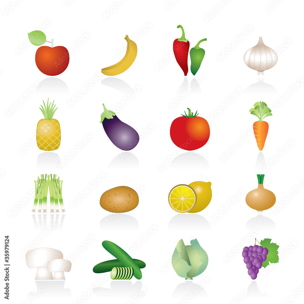 不同种类的水果和蔬菜图标