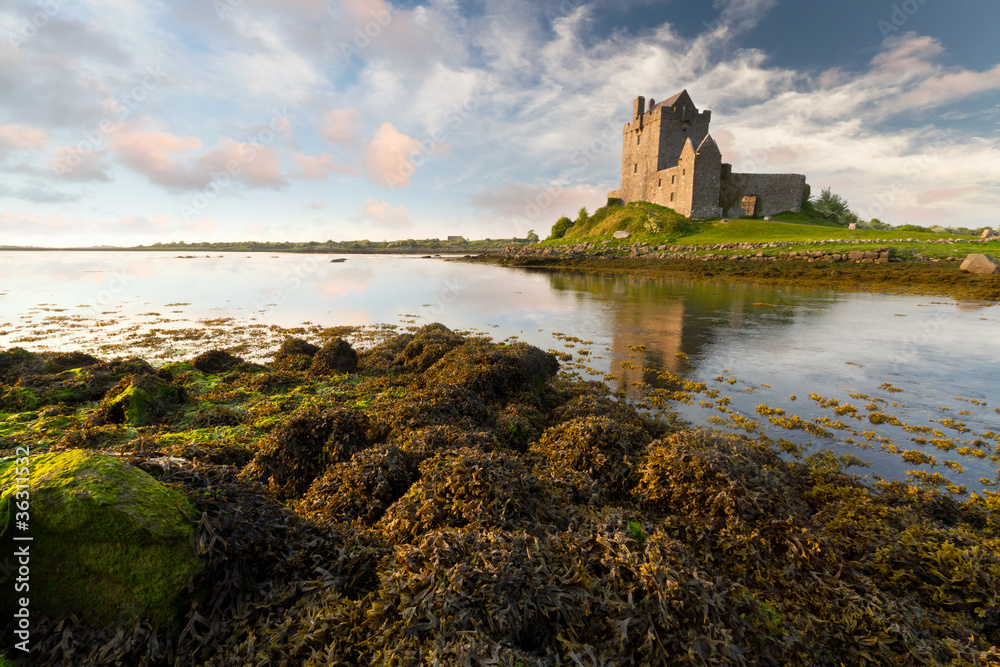 日落时分的Dunguaire城堡，爱尔兰戈尔韦郡