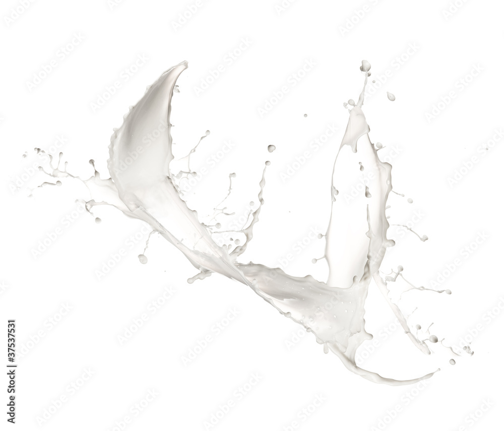 高分辨率牛奶飞溅，隔离在白色背景上