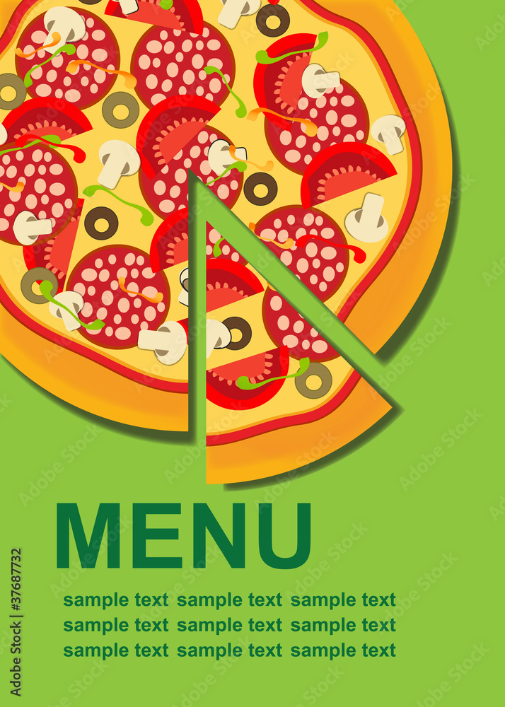 披萨菜单模板，矢量插图