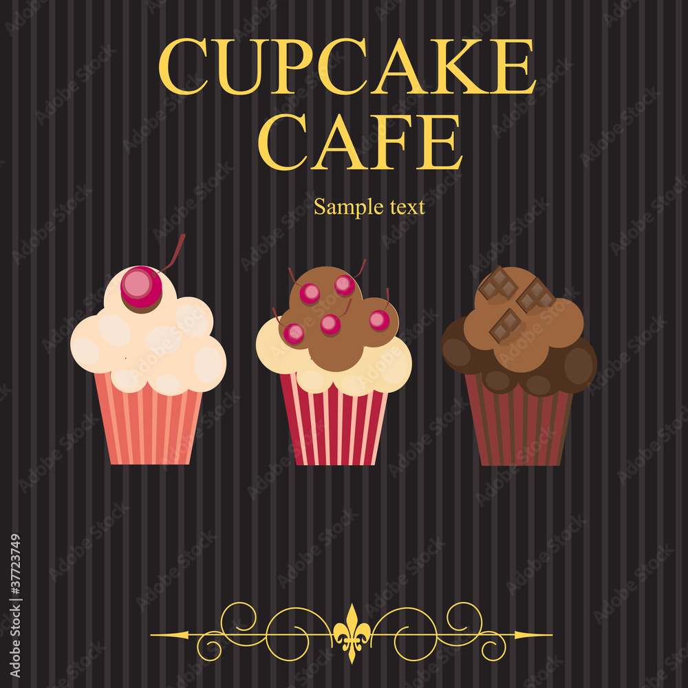 纸杯蛋糕咖啡馆菜单的概念。矢量插图