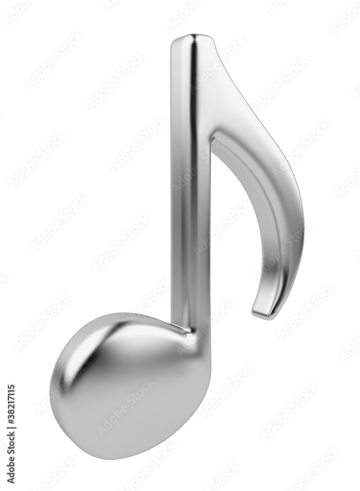 Metallic music note 3D. Icon isolated on white background