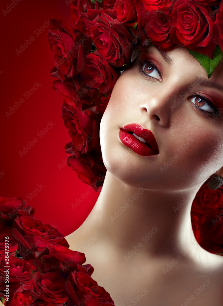 红玫瑰时尚模特肖像