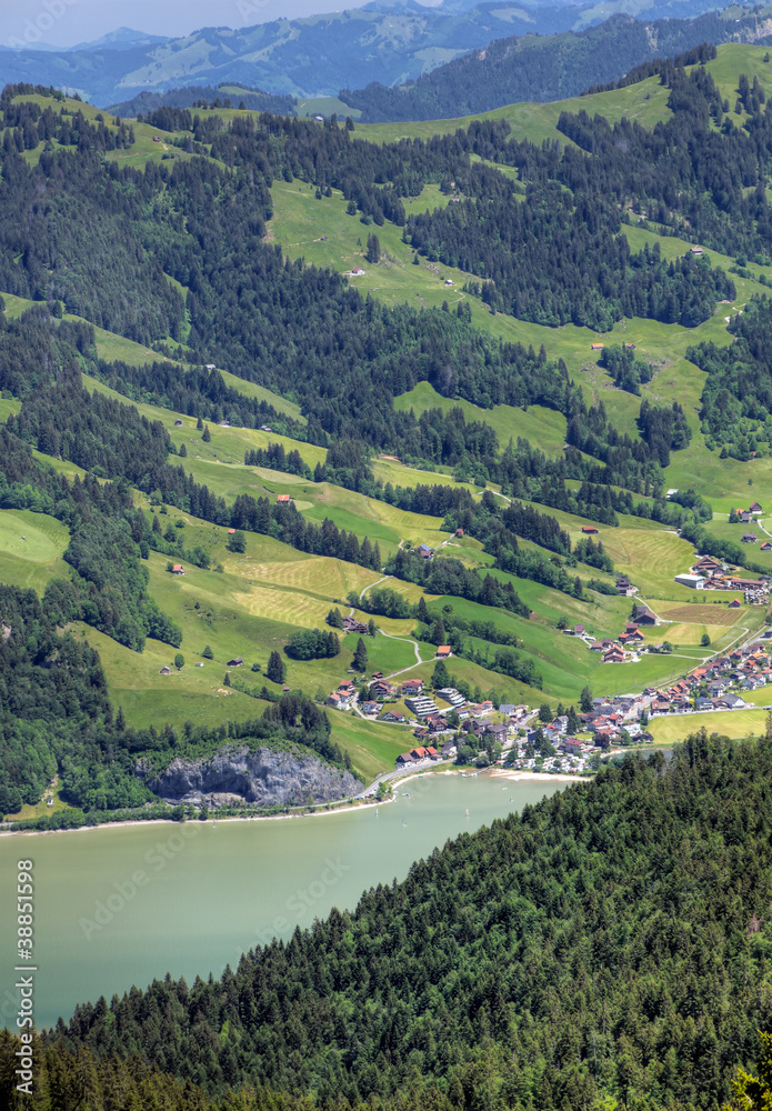 Switzerland: town at mountain lake