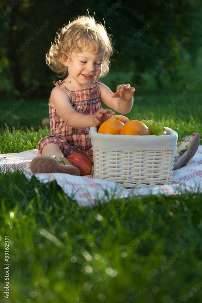 Child having picnic