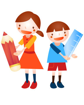 Sister and brother picking their stationary