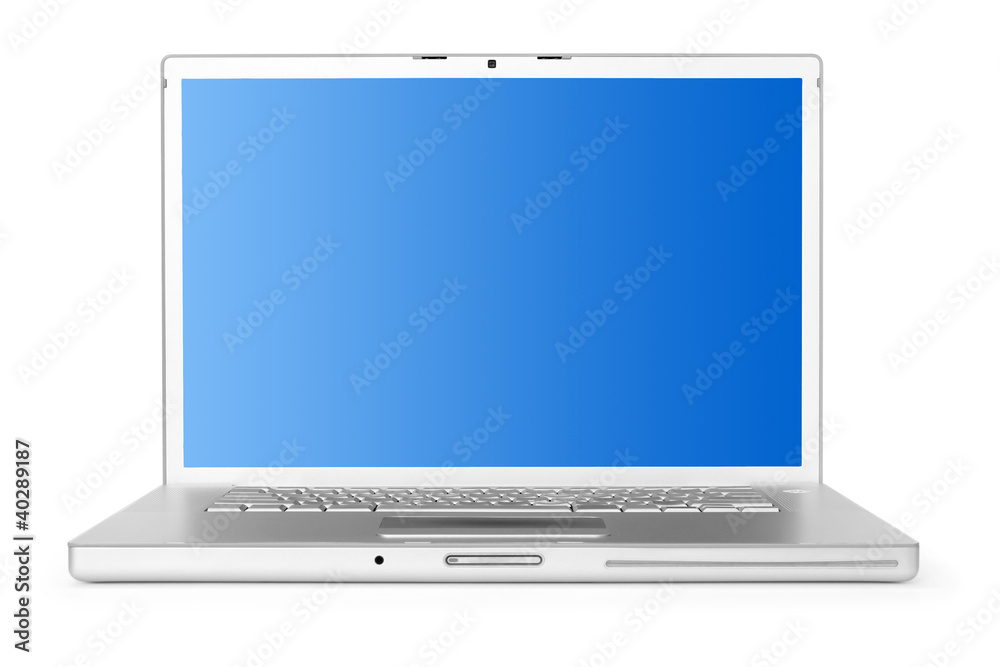 白色背景笔记本电脑，屏幕剪辑路径