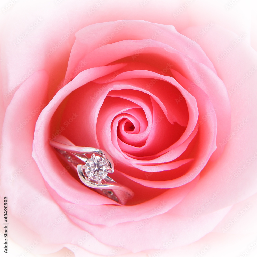 romantic Pink Rose with diamond wedding ring