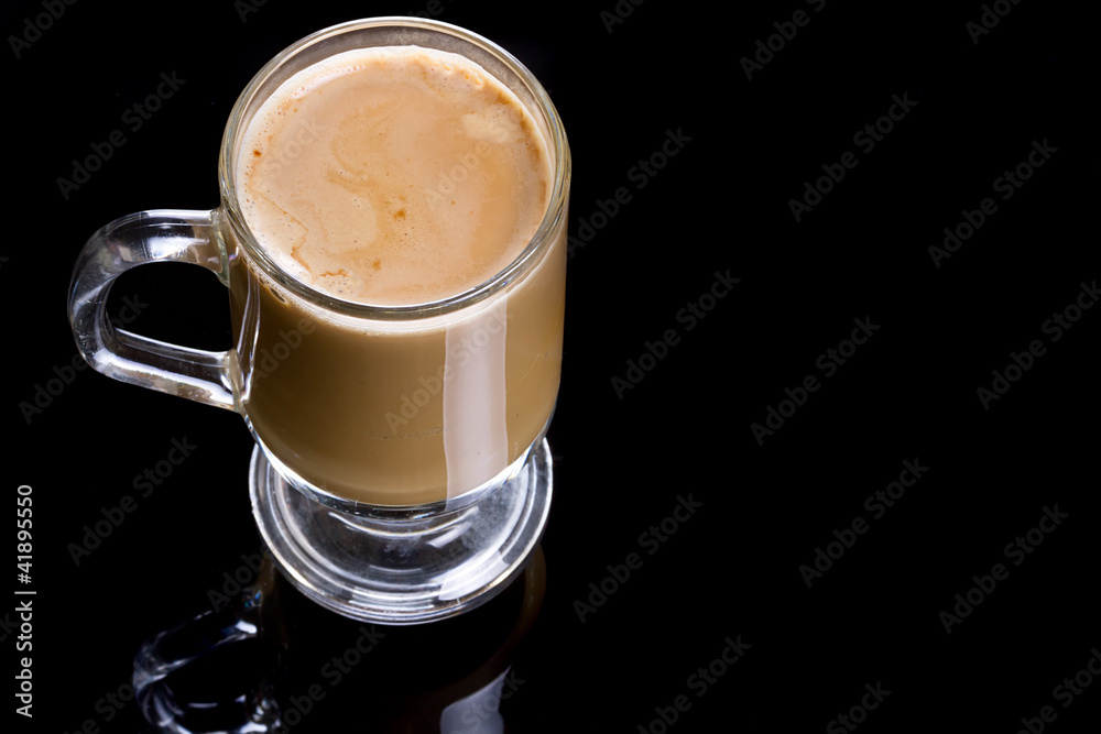 Coffee cappuccino in glassy mug