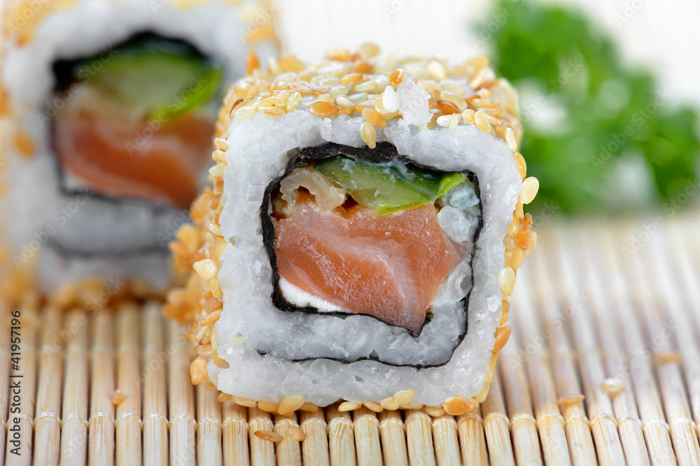 sushi with salmon and cucumber