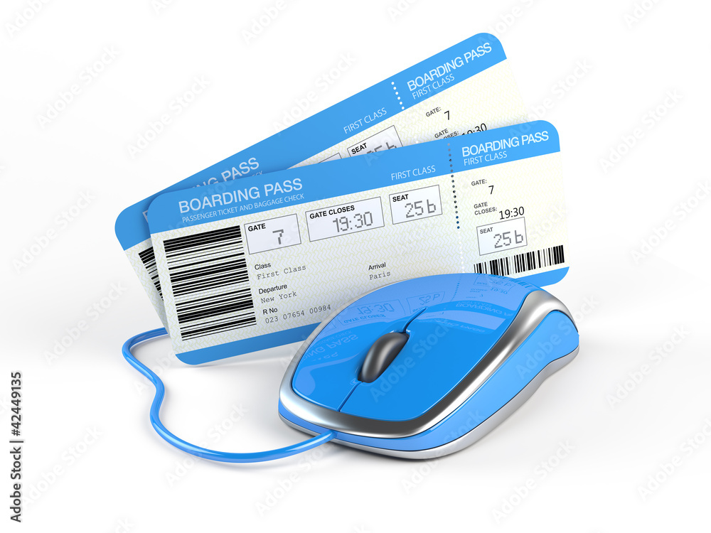 机票和鼠标-在线预订概念